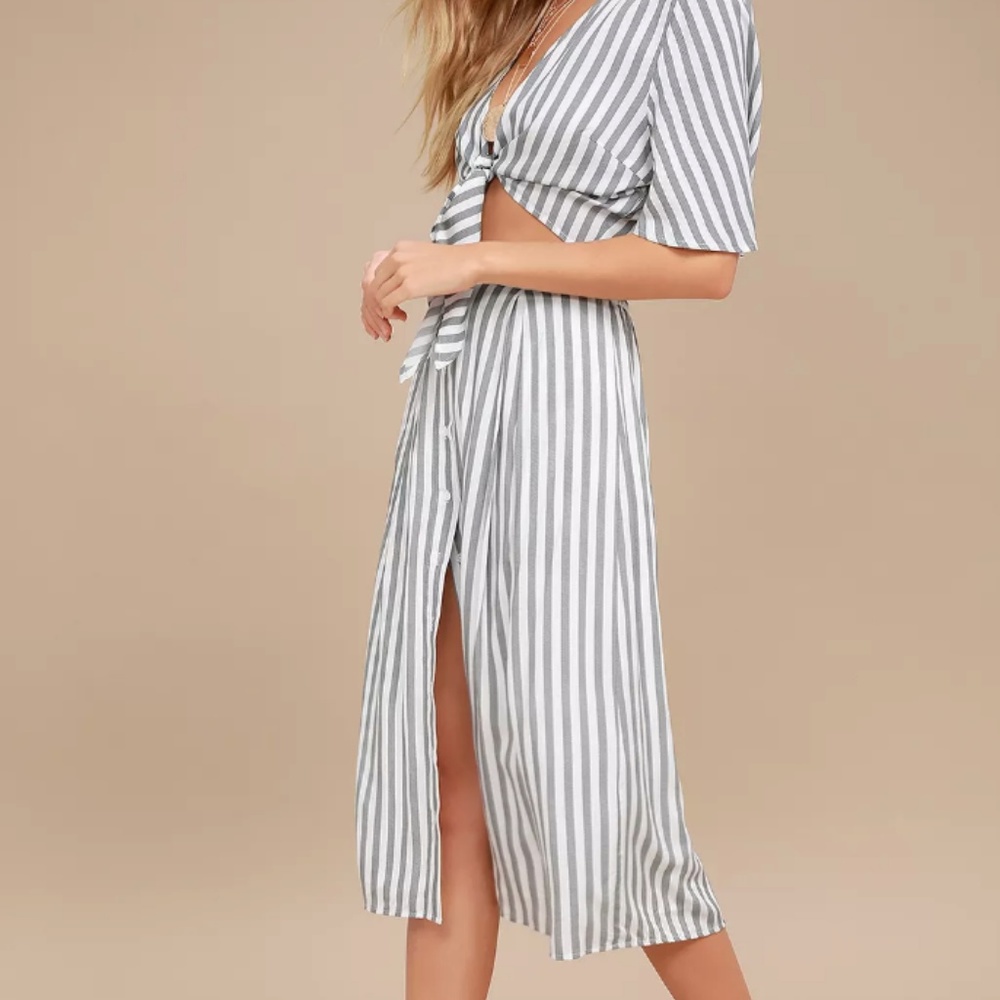 NEVER WORN/NEW Grey striped two piece midi dress